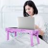 Foldable Laptop Table Bed Notebook Desk with Cooling Fan Mouse Board LED light 4 xUSB Ports Breakfast Snacking Tray  - Purple