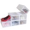 6Pcs Collapsible Shoe Box Stackable Shoe Storage Bin Transparent Dustproof PP Shoe Organizer Container - White