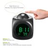 LCD Projection Alarm Clock Battery Powered with Voice Broadcast Function Snooze Temperature Display 12/24 Hour Time System - Black