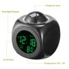 LCD Projection Alarm Clock Battery Powered with Voice Broadcast Function Snooze Temperature Display 12/24 Hour Time System - Black
