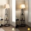 Trapezoidal Designed Floor Lamp with 3 Tiered Storage Shelf - Brown