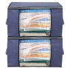 2Pcs Clothes Storage Bag 90L Large Capacity Foldable Closet Organizer w/ Thick Fabric Clear Window Dual-Zipper - NavyBlue