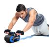 Double Wheel Abdominal Exerciser Women Men Automatic Rebound Ab Wheel Roller Waist Trainer Gym Sports Home Exercise Devices - Blue