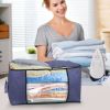 2Pcs Clothes Storage Bag 90L Large Capacity Foldable Closet Organizer w/ Thick Fabric Clear Window Dual-Zipper - NavyBlue