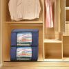 2Pcs Clothes Storage Bag 90L Large Capacity Foldable Closet Organizer w/ Thick Fabric Clear Window Dual-Zipper - NavyBlue