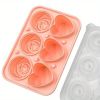 1pc Ice Cube Tray; Rose Flower And Heart Shaped Ice Cube Mold; Food Grade Silicone Ice Ball Maker; Kitchen Tools; Kitchen Supplies - 3 Hearts 3 Roses