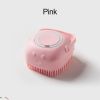 Softness Silicone Pet Brush For Dog & Cat; Dog Hair Massage Bath Brush With Shower Gel Dispenser - Heart Pink