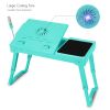 Foldable Laptop Table Bed Notebook Desk with Cooling Fan Mouse Board LED light 4 xUSB Ports Breakfast Snacking Tray  - Aqua
