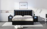 Queen Size Tufted Upholstered Platform Bed with Hydraulic Storage System,PU Storage Bed with LED Lights - Black