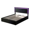 Queen Size Tufted Upholstered Platform Bed with Hydraulic Storage System,PU Storage Bed with LED Lights - Black