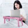 Foldable Laptop Table Bed Notebook Desk with Cooling Fan Mouse Board LED light 4 xUSB Ports Breakfast Snacking Tray  - Pink
