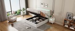 Queen Size Tufted Upholstered Platform Bed with Hydraulic Storage System,PU Storage Bed with LED Lights - White