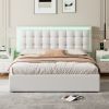 Queen Size Tufted Upholstered Platform Bed with Hydraulic Storage System,PU Storage Bed with LED Lights - White