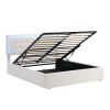 Queen Size Tufted Upholstered Platform Bed with Hydraulic Storage System,PU Storage Bed with LED Lights - White