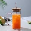 1pc; 13.5oz Small Cute Glass Cups With Lids And Straws - Yellow