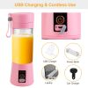 Portable Juicer Blender USB Rechargeable Juicer Cup Fruit Baby Food Mixing Machine with 6 Blades Powerful Motor - Pink