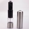 2pcs Stainless Steel Electric Automatic Pepper Mills Salt Grinder Silver - As shown