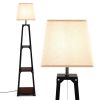 Trapezoidal Designed Floor Lamp with 3 Tiered Storage Shelf - Brown