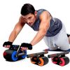 Double Wheel Abdominal Exerciser Women Men Automatic Rebound Ab Wheel Roller Waist Trainer Gym Sports Home Exercise Devices - Blue