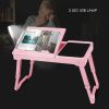 Foldable Laptop Table Bed Notebook Desk with Cooling Fan Mouse Board LED light 4 xUSB Ports Breakfast Snacking Tray  - Rose Gold