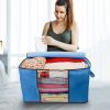 2Pcs Clothes Storage Bag 90L Large Capacity Foldable Closet Organizer w/ Thick Fabric Clear Window Dual-Zipper - Blue