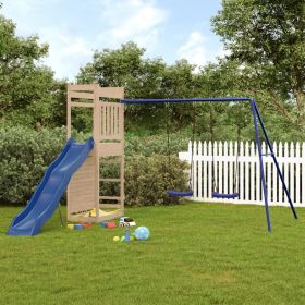 Outdoor Playset Solid Wood Pine (Color: Brown)